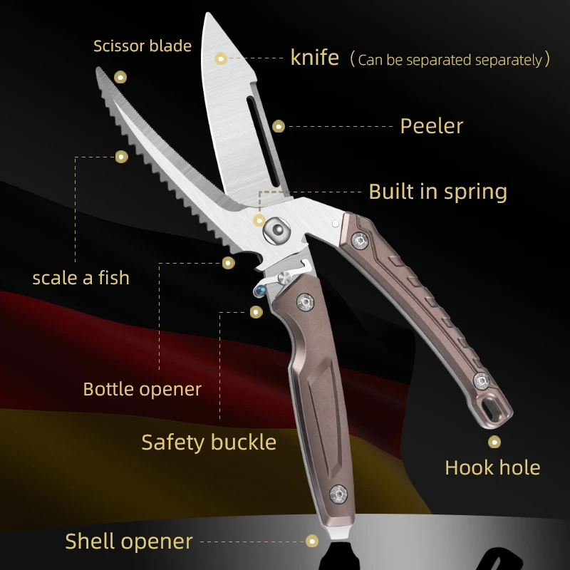 Stainless Steel Kitchen Scissors Multifunctional Chicken Bone Scissors Shear Fish Duck Cut Chef Professional Scissors Knife Tool