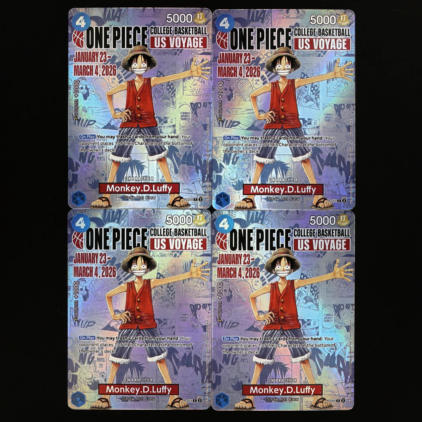 

Коллекционная карта One Piece TCG OPCG на английском языке P-055 Monkey.D.Luffy College Basketball US Voyage Promo, текстурированная фольгированная карта, аниме-карточка