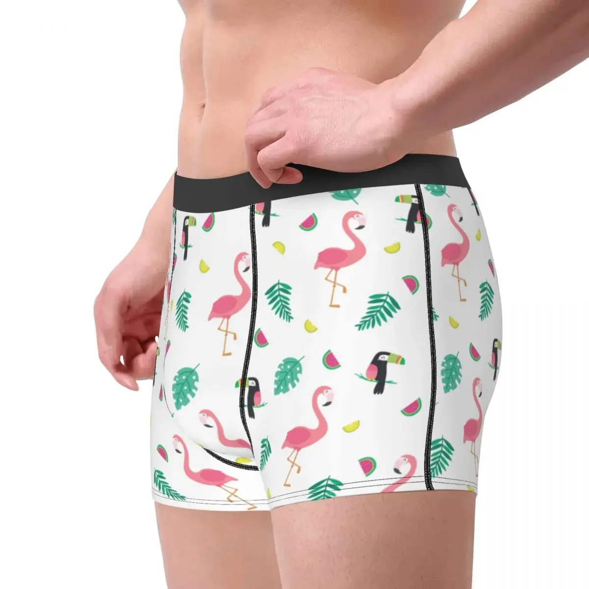 Man Pink Flamingo Tropical Leaves Colorful Boxer Shorts Panties Polyester Underwear Homme Hot Plus Size Underpants