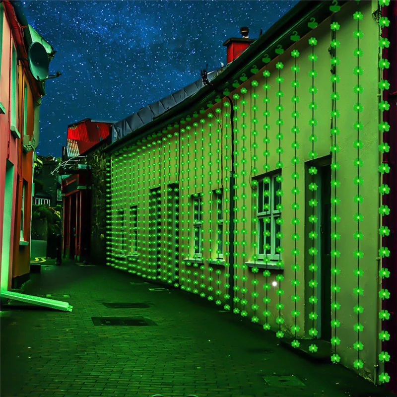 B-Est Shamrock سلسلة أضواء خضراء ST عيد باتريك الأيرلندية شامروك ديكور 8 وضع 3Mx3m 200LED أضواء خرافية شامروك محظوظة سهلة في