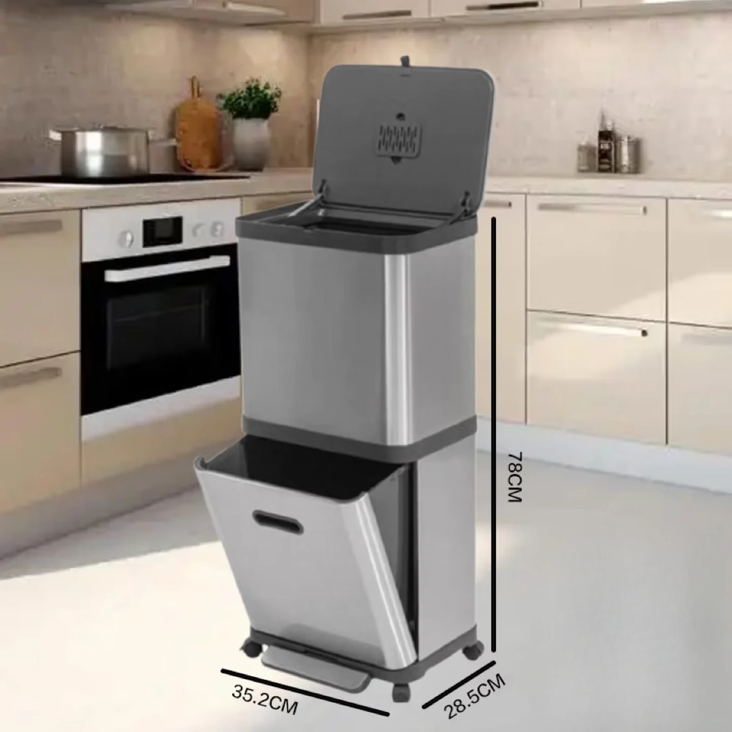 Stainless steel dry and wet separation classification trash can slide cover with inner bucket foot pedal movable