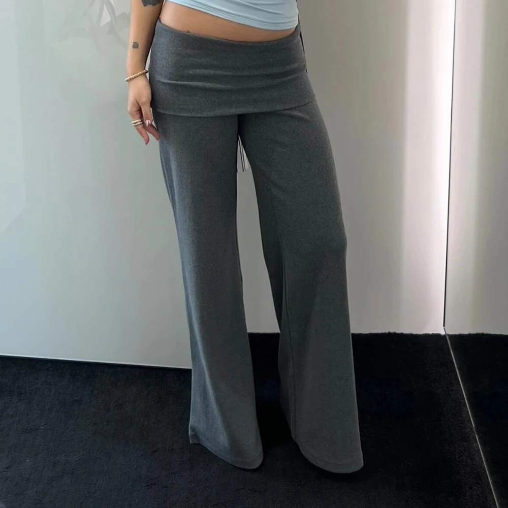 

Y2K Cotton Blend Women's Pants with Folded Waistband Stretch Slim Fit Elegant Commuter Straight Skirt Pants Design Summer 2025