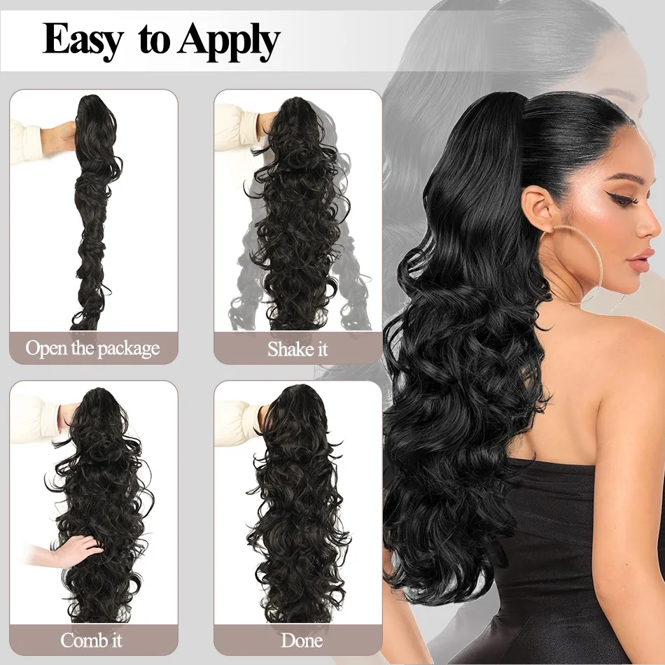 28inch Synthetic Long Wavy Claw Clip On Ponytail Hair Extensions 70cm Heat Resistant Pony Tail Hair Piece For Women Daily Party