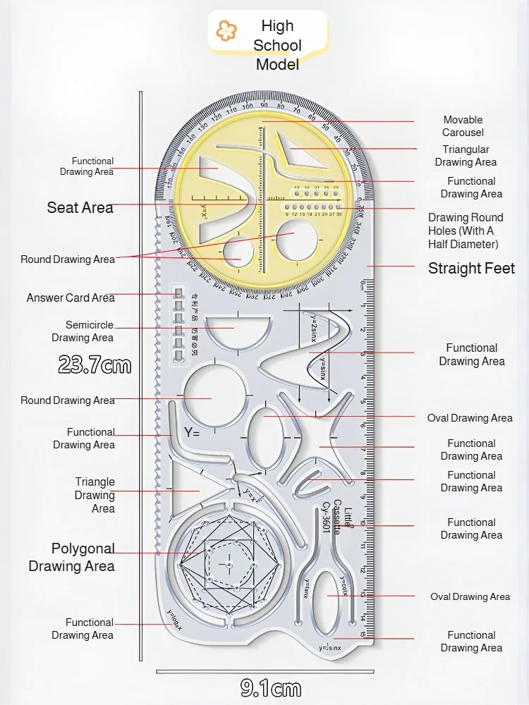 أداة رسم دقيقة متعددة الوظائف للمدرسة الثانوية والرياضيات ومسطرة هندسية وأدوات تصميم صحيفة مكتوبة بخط اليد