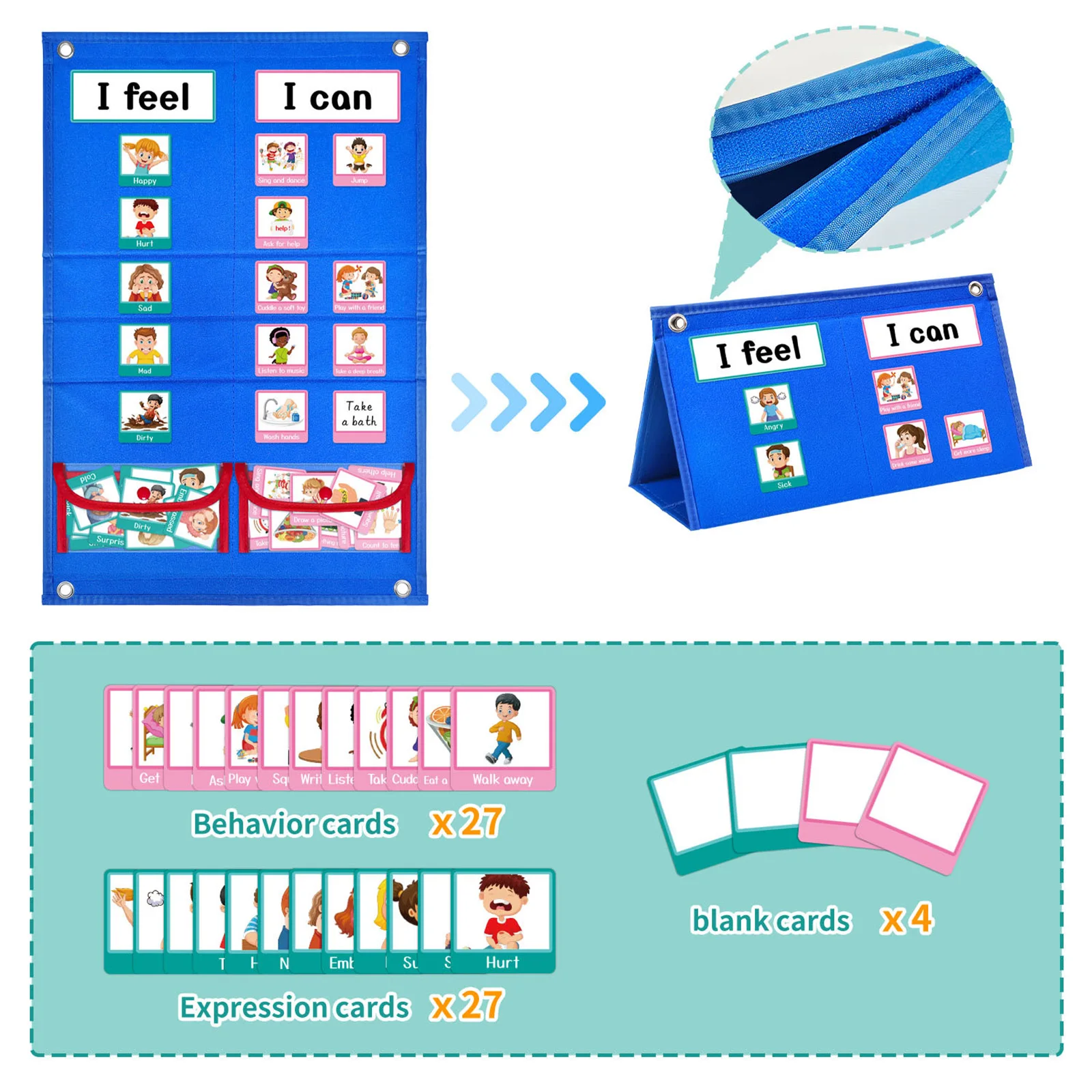 Routine Pocket Chart Educate Game Removable Feeling Chart Kids Visual Schedule for Desktop Tabletop Preschool Kindergarten Wall