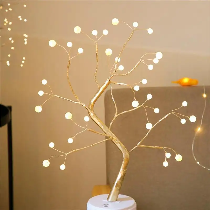 

New LED Copper Wire Lamp Bedroom Romantic Night Light Iron Tree Silver Flower Table lamps House Living Room Decor