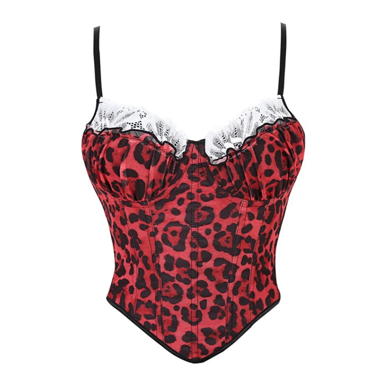 

Sexy Women Leopard Print Corset Tank Tops Summer Slimming Shaper Camisole Side Zipper Spaghetti Strap Vest Bodice Lingerie