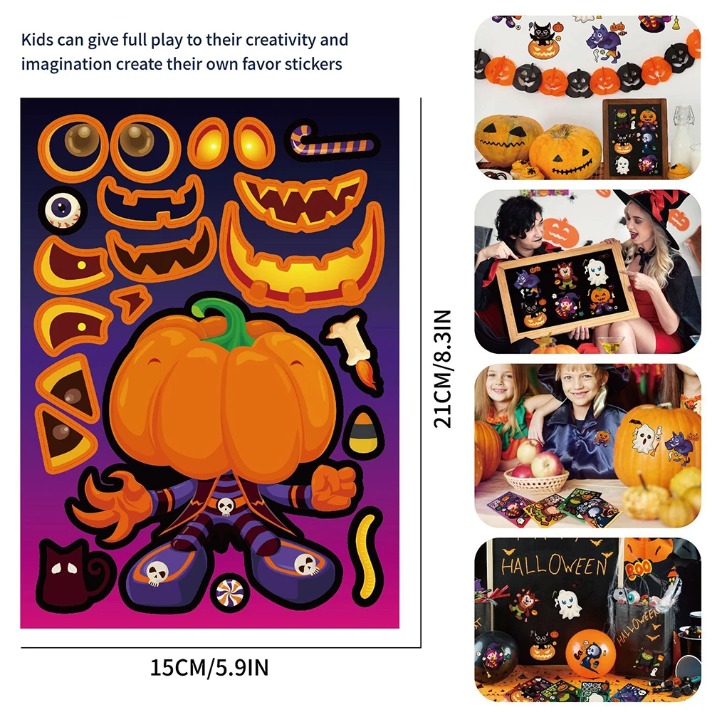 8/16Sheets Make-a-Face Halloween Stickers Puzzle Games Kids Create Your Own Ghost Witch DIY Assemble Jigsaw Children Party Toys