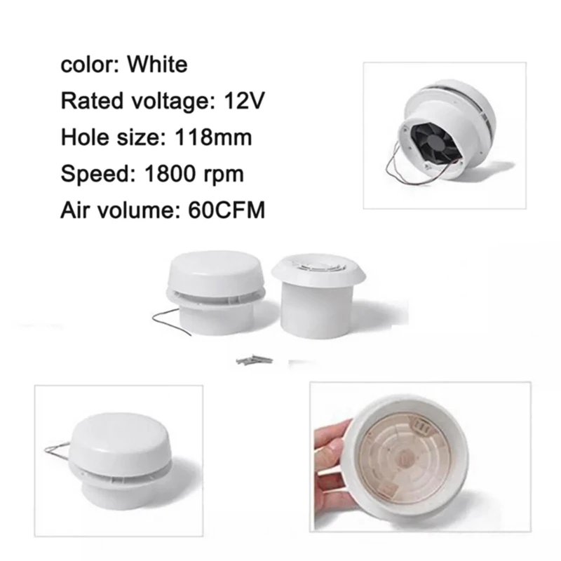 For Motorhome Trailer RV 12V White Roof Air Vent Extractor Fan for Campers Silent Mushroom for Head Design Save