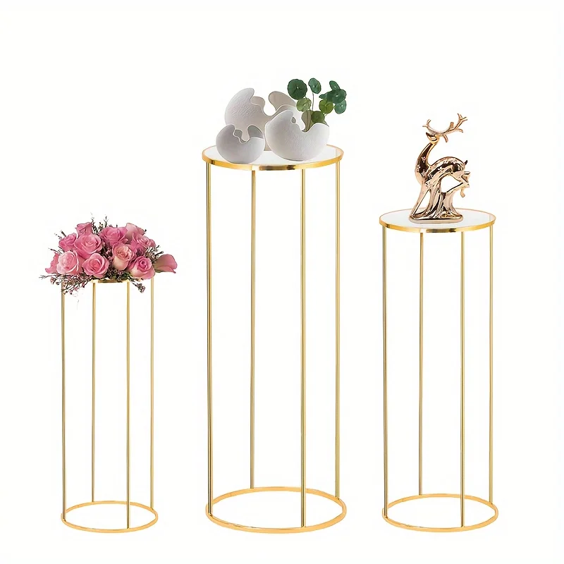 3 件套 Cylindrical Base Flower Stand, Metal Plant Round Stand for Party Flowers, Vase Birthday Party Background Decoration