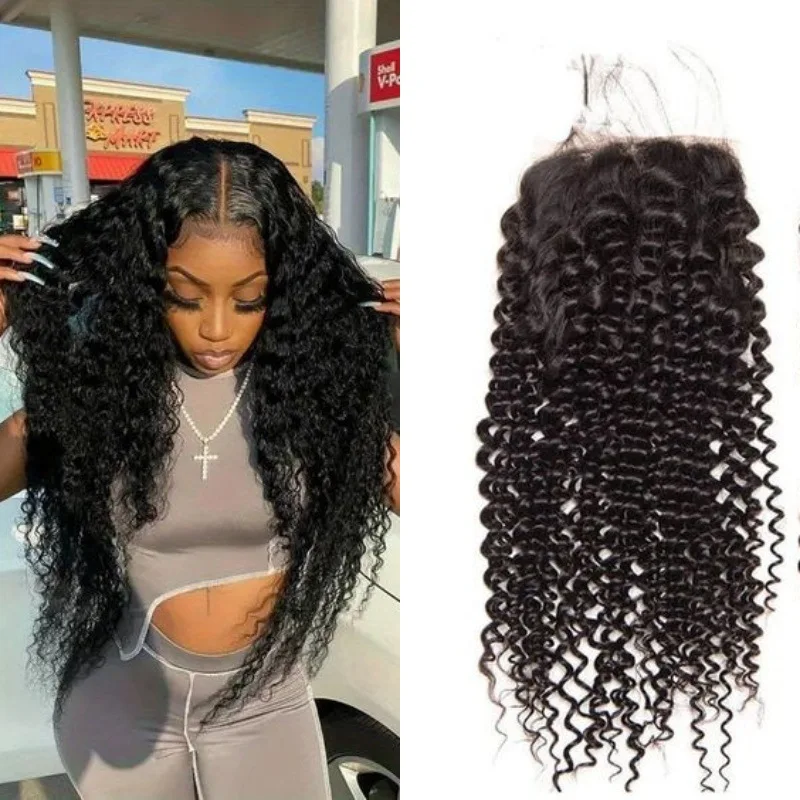 22" 4x4 Lace Closure, krauses, lockiges Echthaar, natürliche Farbe, echtes Echthaar, geeignet für die Herstellung von Perücken zu Hause, zum Schutz der Frisur. – Detail 4