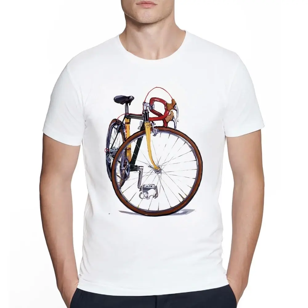 New Summer Men's Fixed Gear Bicycle Cyclist Painting T-Shirt Customizable Hand-Drawn Design Casual Comfortable Cotton Top