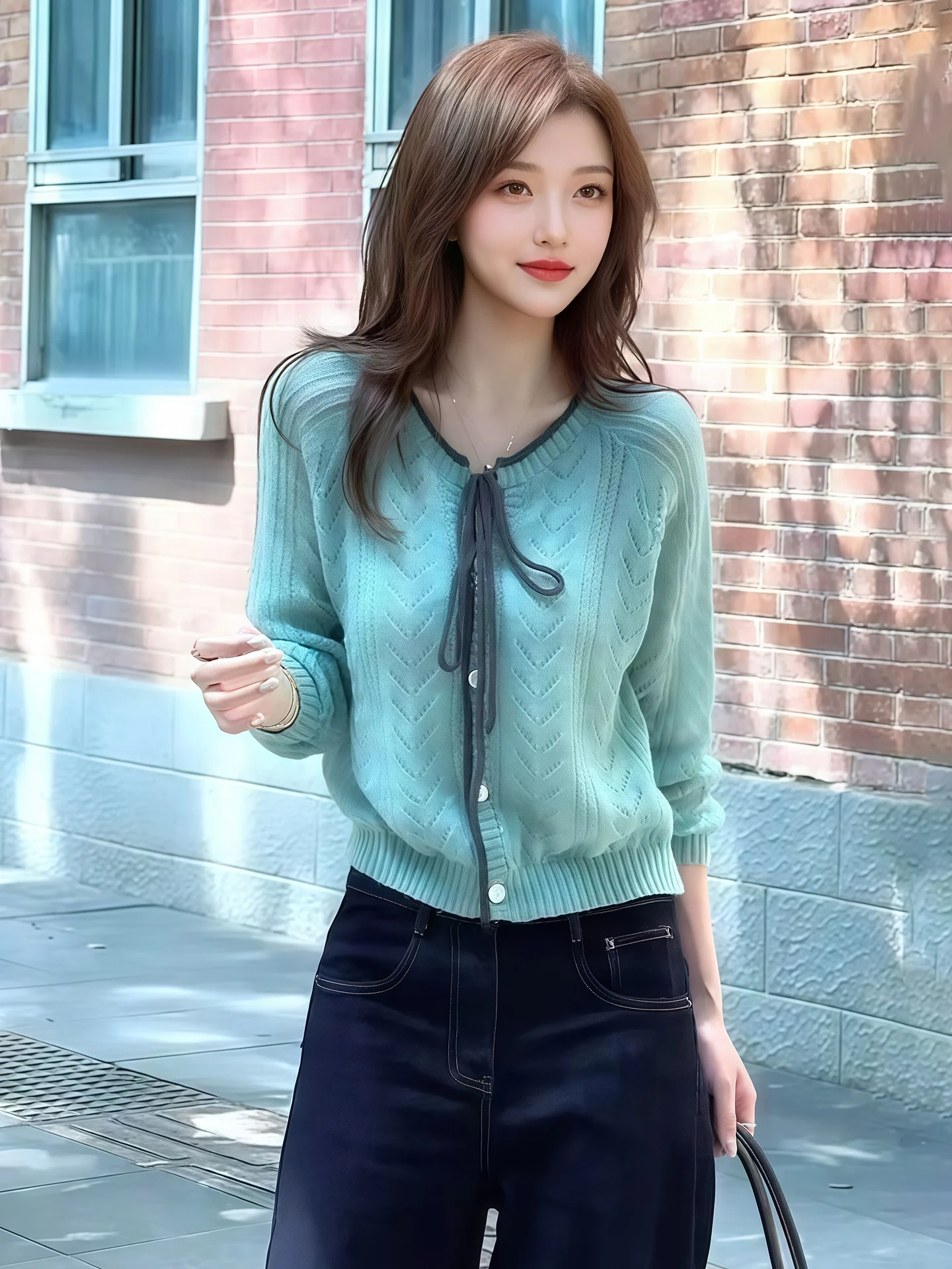 Ele Long Sve Camere Suéter con cinturón Sli Lazy Trendy Open Cardigan Top de punto para mujer Temporada de otoño