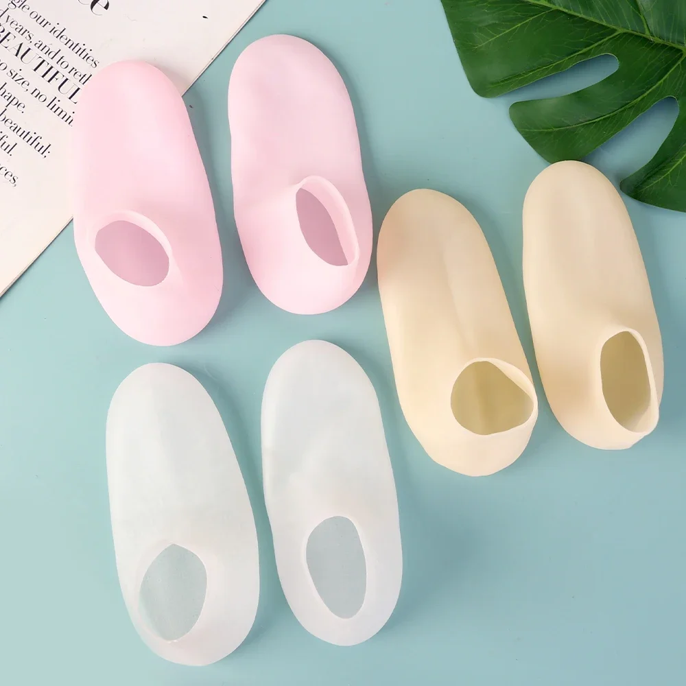 1 par de meias de silicone para cuidados com os pés, gel hidratante anti-rachaduras, meias elásticas, faça você mesmo, máscara para os pés rachada, pele morta, ferramenta de pedicure