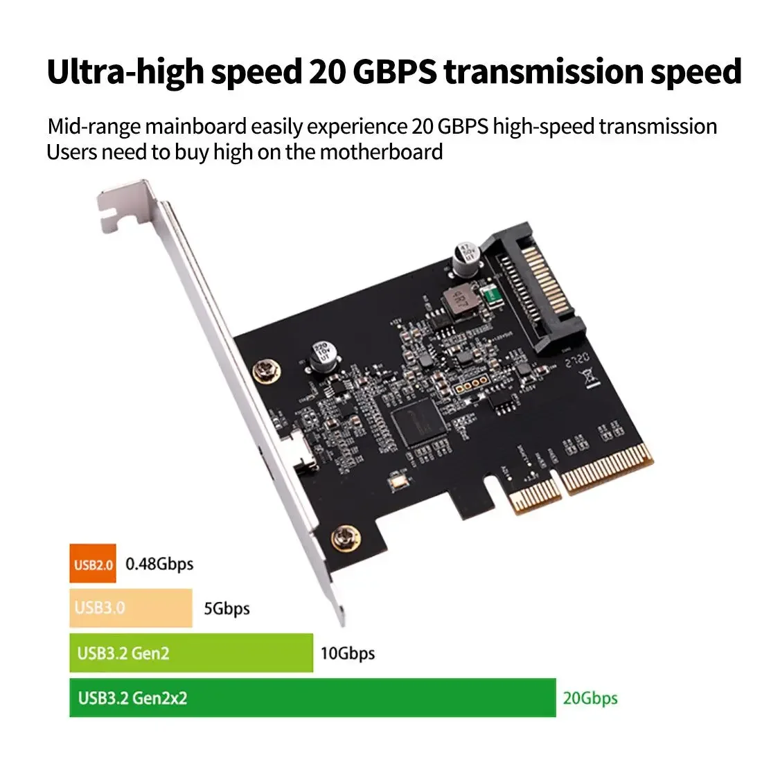 New USB 3.2 PCIE PCI Express Expansion Card  PCI-E 4X to USB3.2 Gen2 x2 Type-c Host Controller Card 20Gbps for Desktop