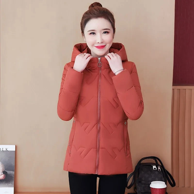 

Womens Down Cotton Coat Casual Hooded Cotton-Padded Jacket Winter Puffer Parkas Mom Cotton Outwear Zipper Warm Jacket Plus Size