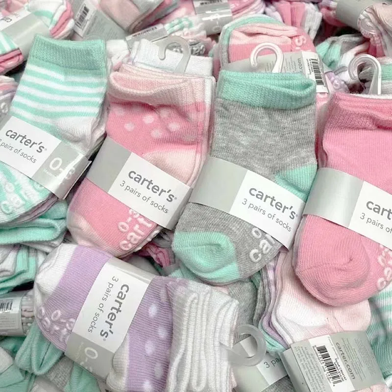 9 Pairs of A Pack Children\'s Cotton Socks Cute Non-slip Carter Baby Socks 0-1 Year Old Baby Boys and Girls Random Style