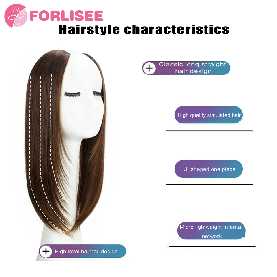 FORLISEE-Peruca Sintética Feminina, Remendo Fofo para Extensão de Cabelo com Clavícula, Aumentar Volume, Invisível e Sem Traços, 1 pc