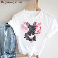 Frenchies In Love Animal Print T-Shirt Women'S Clothing French Bulldog Tshirt Femme Harajuku Kawaii Clothes Dog Lover T Shirt