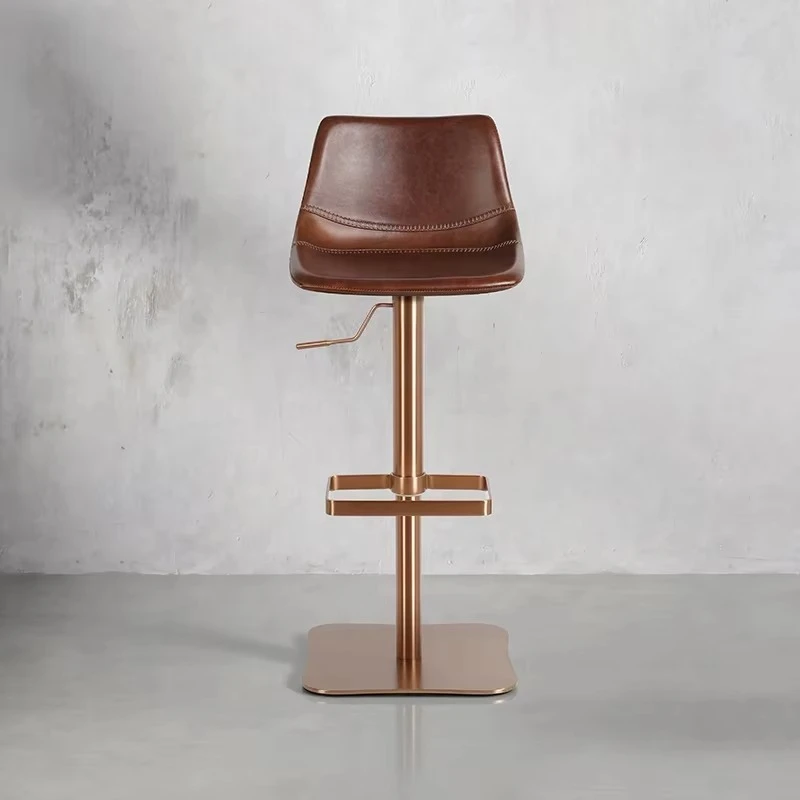 Light Luxury Bar Chair Adjustable Rotary High Stool with Stainless Steel Frame