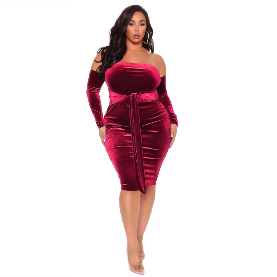 Plus Size New Women Dresses 2024 Fashion Sexy Strapless Solid Color Tie Dresses Large Size Female Elegant Evening Party Dresses