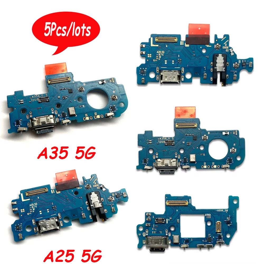 USB Charging Port Dock Charger Plug Connector Board Flex with Mic, Tested for Samsung A15 5G, A156B, A25, A35, A55, A556E, 5Pcs