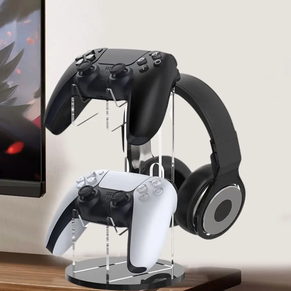 

2-layer Acrylic Gamepad Display Stand Space Saving with Headset Stand Hanger Wireless Game Controller Holder Clear