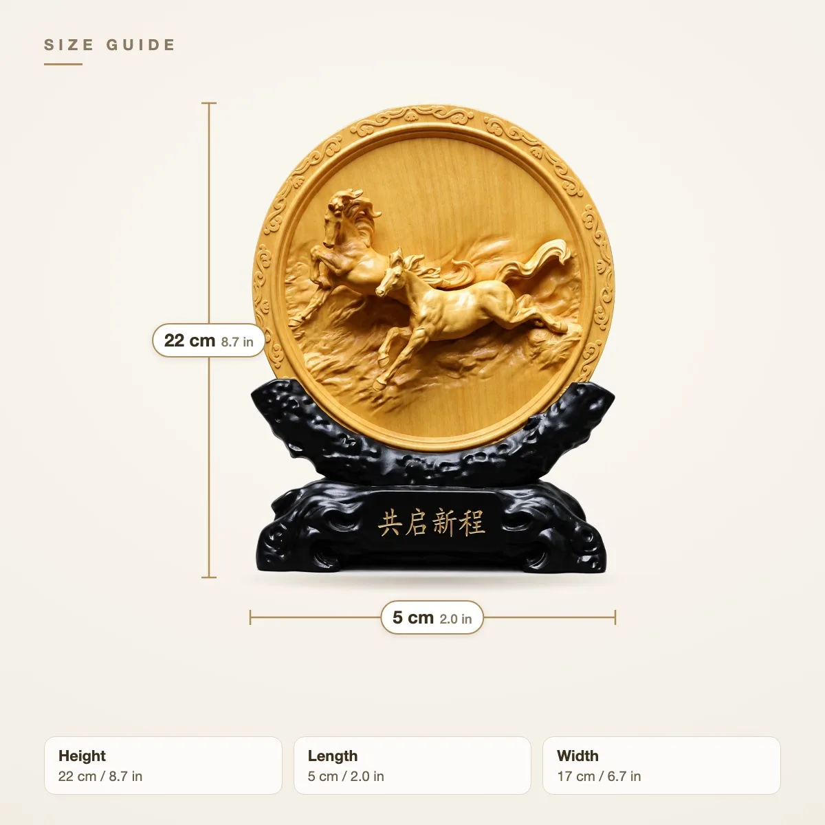 Hand Carved Boxwood Year Of The Horse Round Plaque Ornament Chinese Feng Shui Home Living Room Office Tabletop Decor Gift