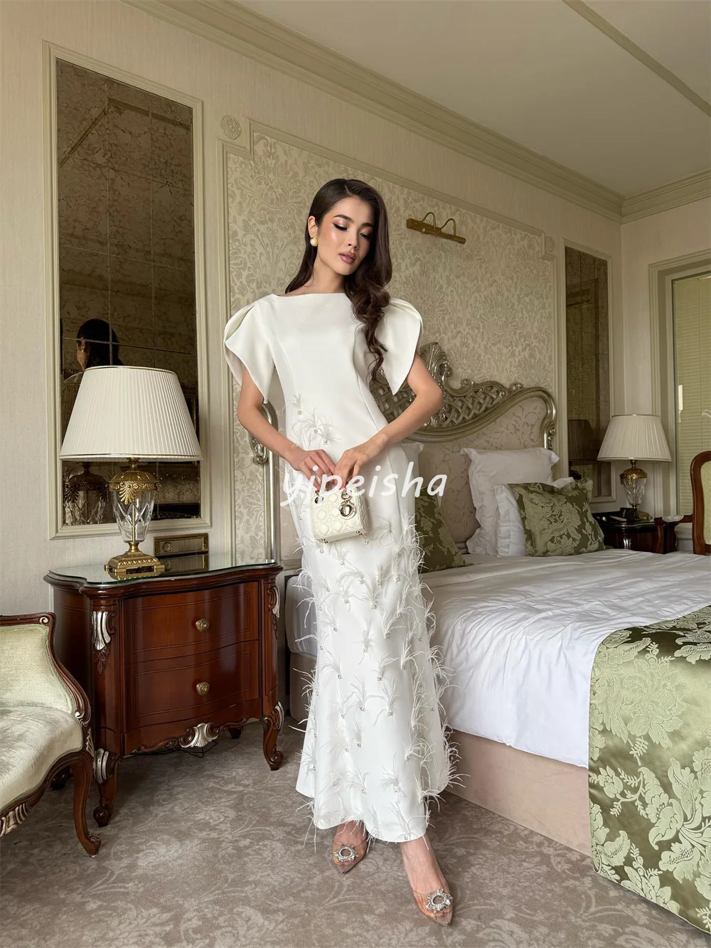 Abiti da cerimonia alla caviglia con scollo rotondo dritto in jersey di moda stile moderno personalizzato Abiti da cerimonia su misura Classici