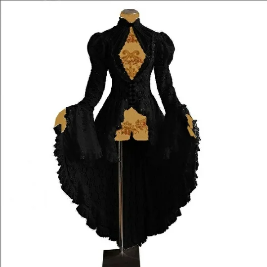 Vestido de vendaje de encaje gótico para mujer, traje de Cosplay Vintage Medieval renacentista para Halloween, vestido de lujo negro, vestido Maxi