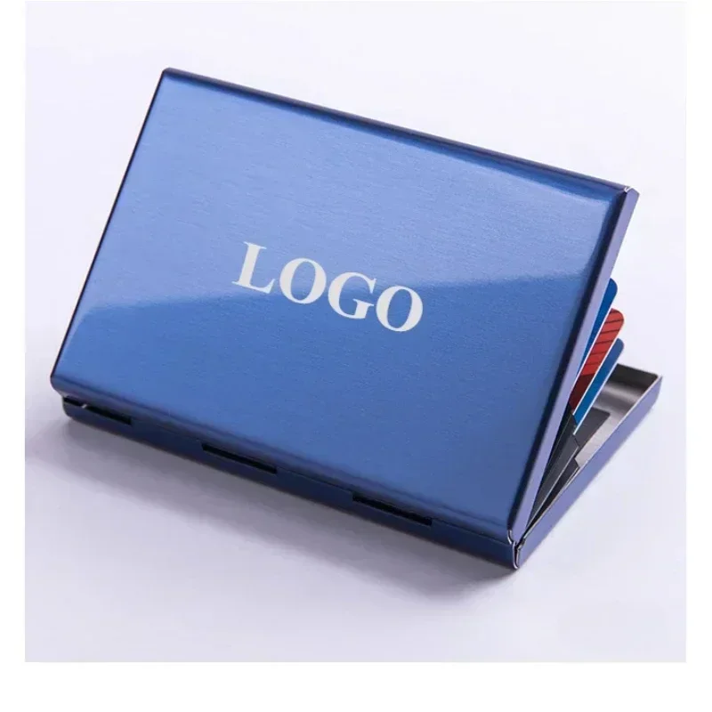Custom Logo Stainless Steel Business Cardcase Rofessional RFID Blocking Multi Wallet Cards Case Box Holder Company Activity Gift