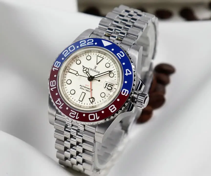 時計 CRONOS GMT automatic Cronos GMT Automatic Men Watches Bidirectional Bezel Sapphire 20