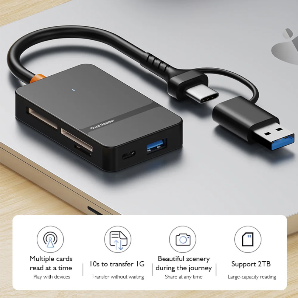 Multi-function USB3.0 8-in-1 Memory Card Reader USB-C Supports Micro SD/U Disk/TF/SD/CF/MS/CF Card for PC Phone Laptop