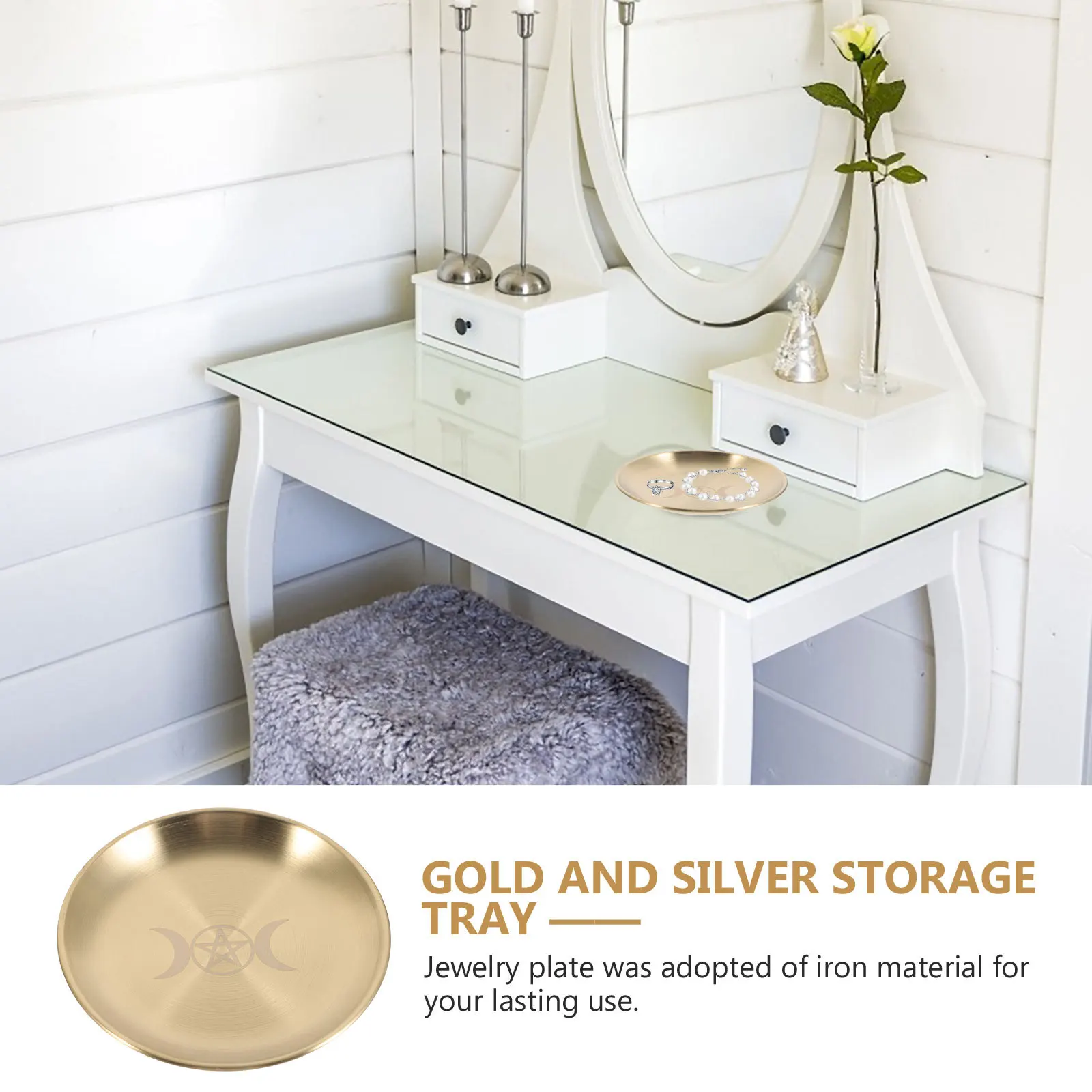 

Five Pointed Star Gold Plate Witch Altar Tray Metal Jewelry Dish Holder Ring Candy Trinket Decorative Tray Nightstand Desk