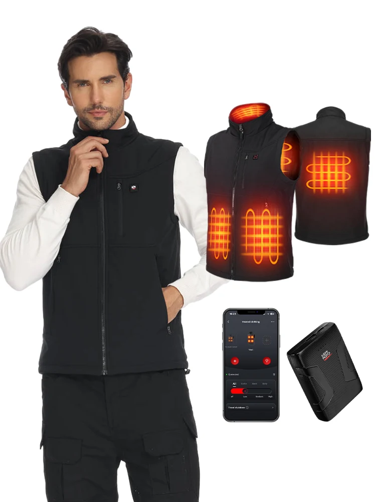 Unisex beheizte Weste CE elektrisch mit 10000mAh Akku USB-Heizjacke 6 Zonen Leichte Thermounterwäsche für Winter Motorradfahren Skifahren Wandern Camping Radfahren Snowboarden Outdoor-Sportarten
