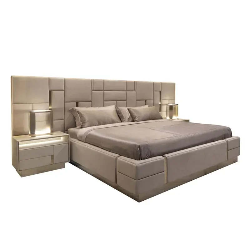 Light luxury bed master bedroom leather bed