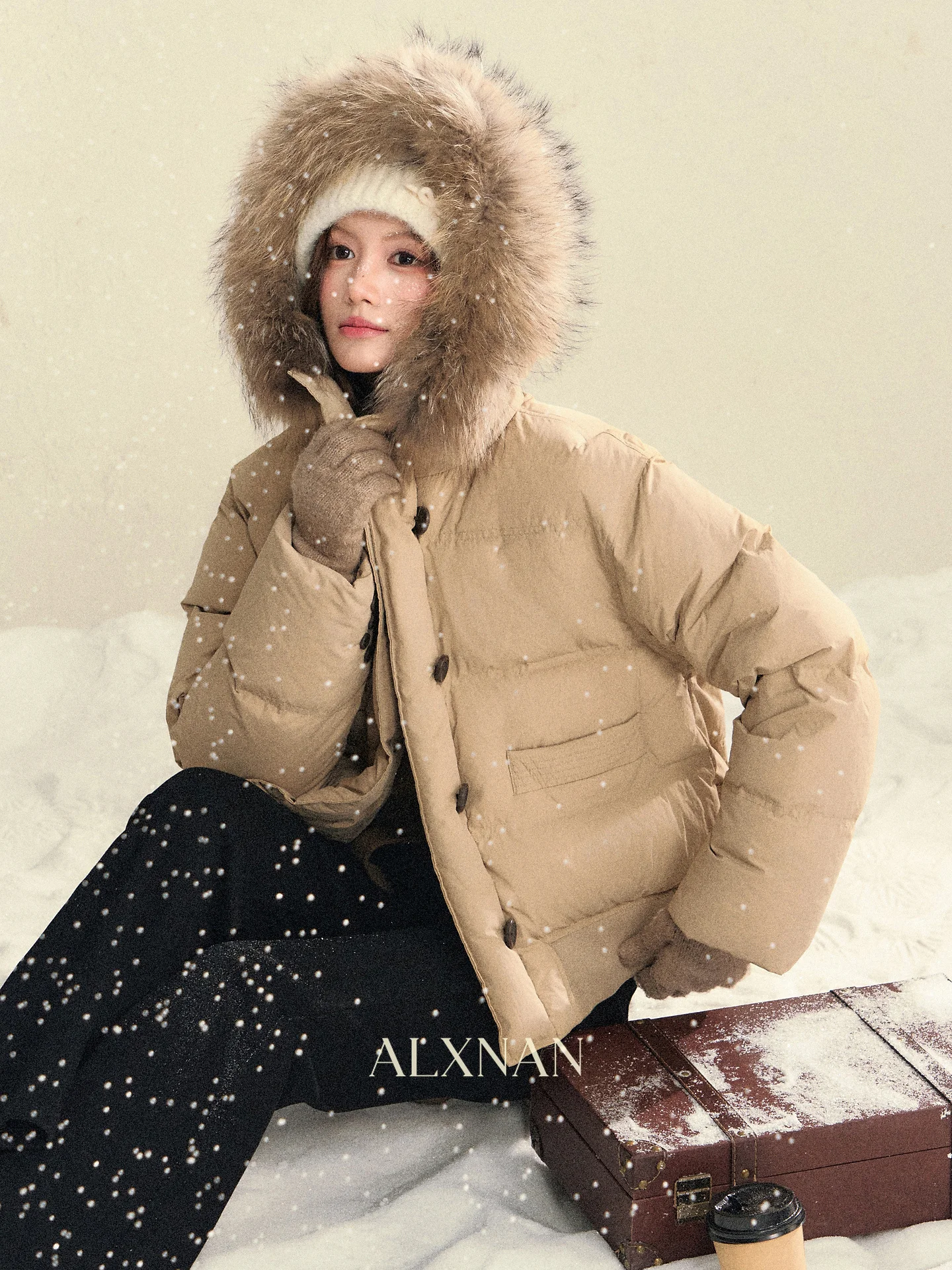 

Quinn South Deer Amber Dusk Khaki Color Hooded down Jaet Women's Winter New Design Sense Bread Coat Casual Sle Long Sve