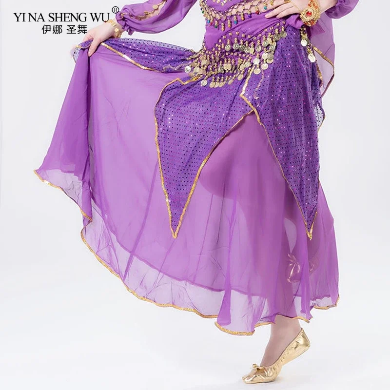 

Новый дешевый женский костюм для танца живота, юбка, женская ткань для танца живота, тренировочная юбка для взрослых, брюки для танца живота, юбка с блестками в этническом стиле