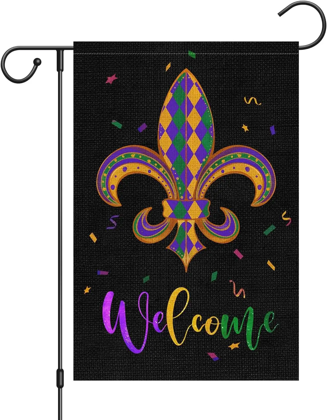 Louise Maelys Mardi Gras Fleur de Lis Garden Flag 12x18 Double Sided Vertical, Burlap Small Welcome New Orleans Garden Yard Hous