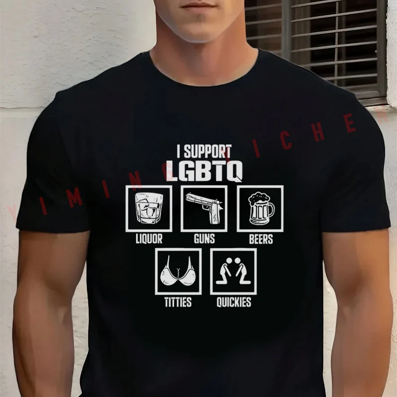 

Men's Summer Cotton T-shirt I Support LGBTQ Graphic Motorcycle Tee Casual Short-sleeve Motorbike Cycling Top