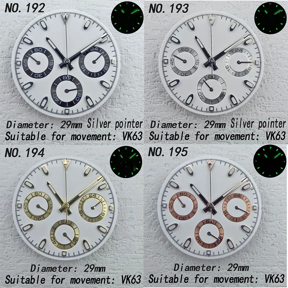 29mm Daytona watch dial hands spare parts C3 green light suitable for VK63 movement panda eye enamel dial