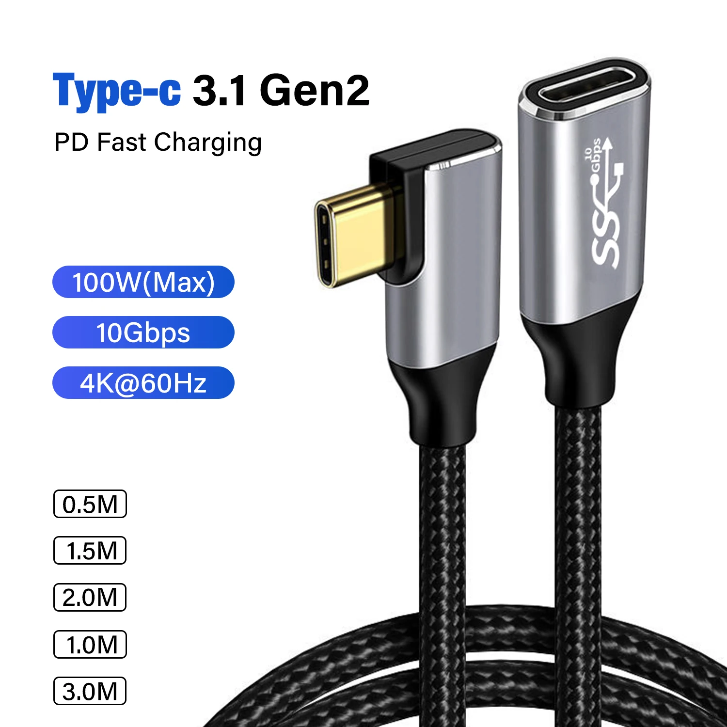 USB C 3.1 Gen2 10Gbps Extension Cable Type C to C PD 100W QC4.0 3.0 5A Fast Charging Cable For iPhone 15 MacBook Pro 4k60Hz Cord