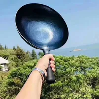Chinese Iron Wok and Frying Pan Traditional Handmade Wok No Coating Non-stick Cookware For Gas Stove Thickened  Kitchen Woks