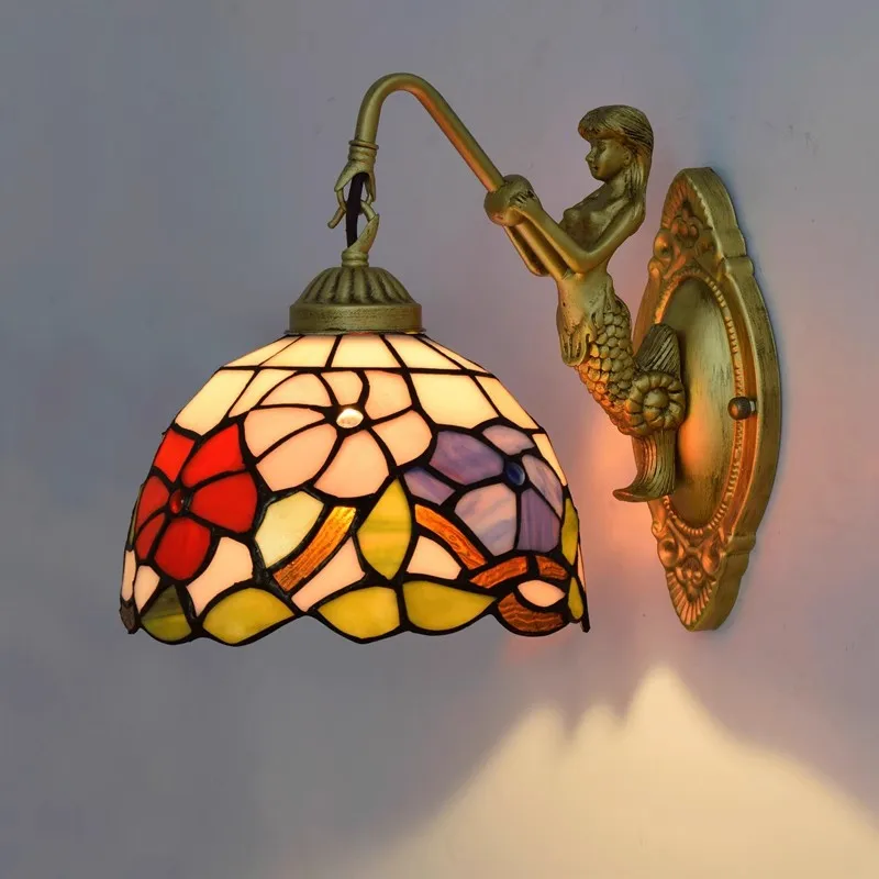 Nordic Tiffany Wall Light European Mediterranean Garden Corridor Bar Hallway Bedroom Stained decor color Glass Wall lamp