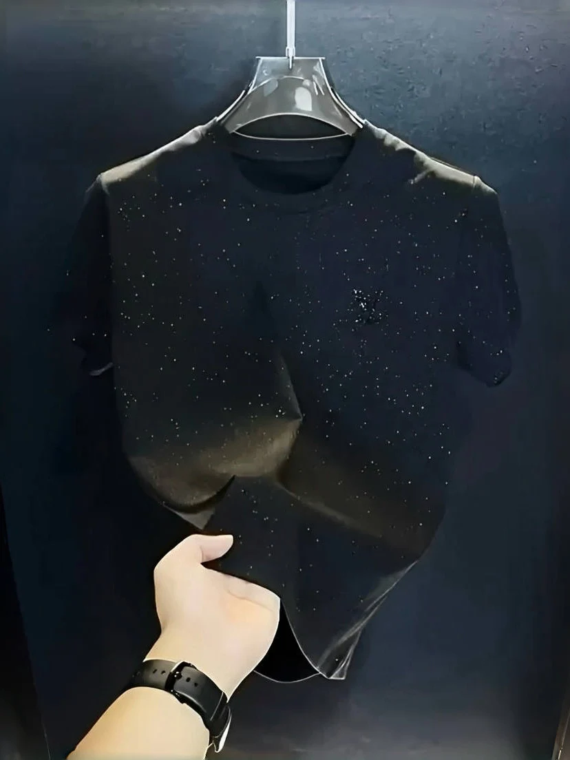 

Men's ort Sve Faionable Casual Slim Fit Bla T-irt Versatile Sli Personali Star Design for Autumn 2025