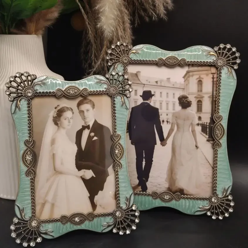 Europe 6/7inches metal Photo Frame for Home Decoration, Bronze, blue Metal Pictures, Photocard Holder, Table Decoration