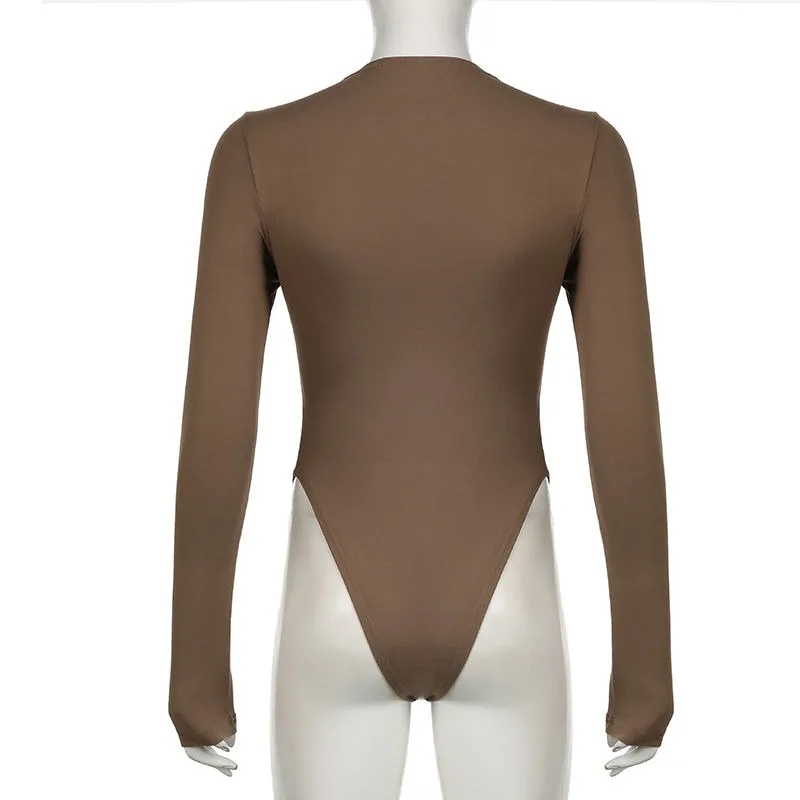 レディース新作ステッチパイルカラースリムフィットホットガール長袖トップス無地プリーツジャンプスーツ