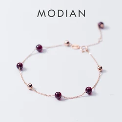 Modian Fashion Rose Gold Color Purple Crystal Bracelet For Women Lucky Classic 925 Sterling Silver Bead Charm S925 Fine Jewelry