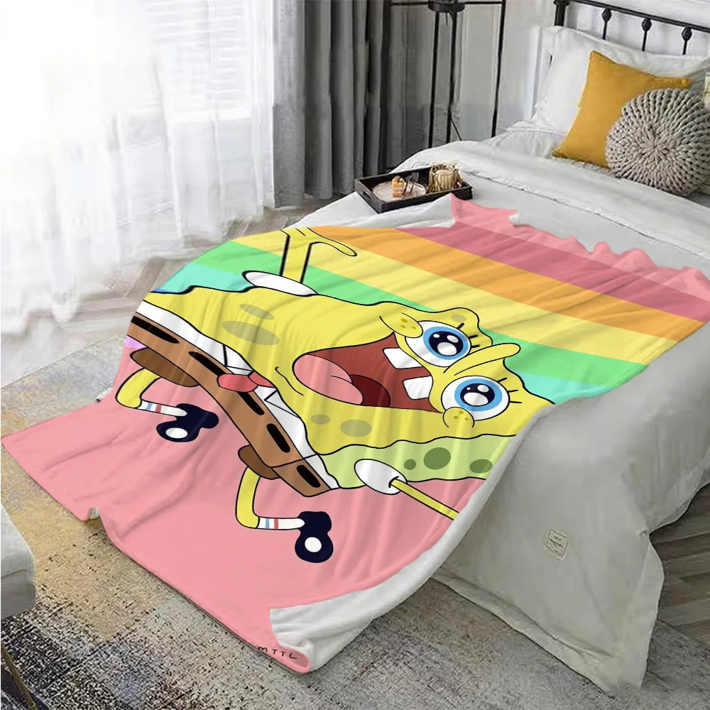Kawaii S-سبونجبوب أريكة بطانية المفارش والمفروشات بطانيات سرير مزدوجة لفصل الشتاء التخييم الصيف المعزي عيد الميلاد أنيمي #3