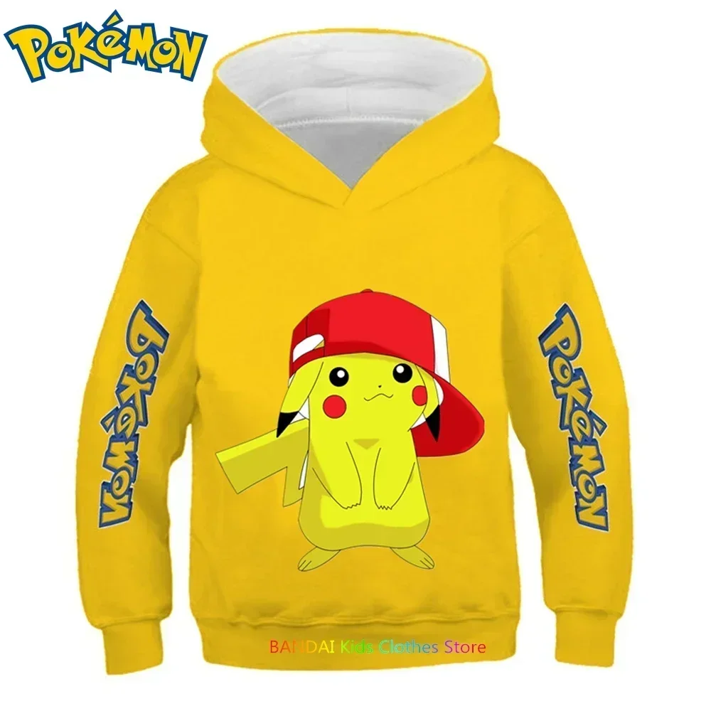 4-14 Years Kids Kawaii Pokemon Hoodies Pikachu Sweatshirt Long Sleeve Children Clothes Boys Girl Cool Cute Kids Tops